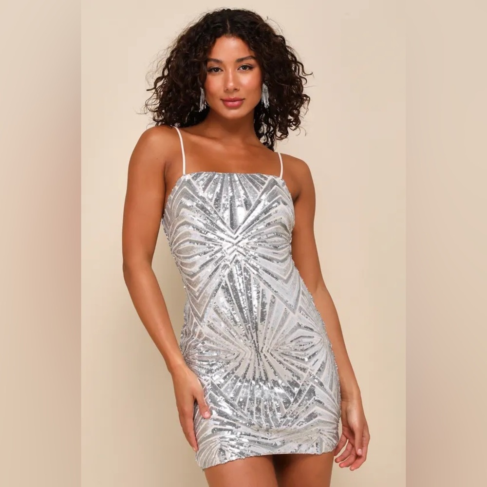 Lulus - Lost In Your Eyes Silver Sequin Bodycon Mini Dress